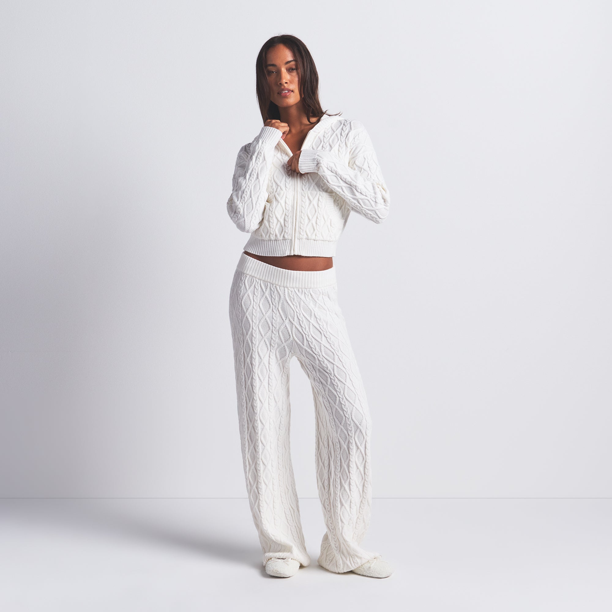 CABLE KNIT SHRUNKEN ZIP UP HOODIE - Image 6