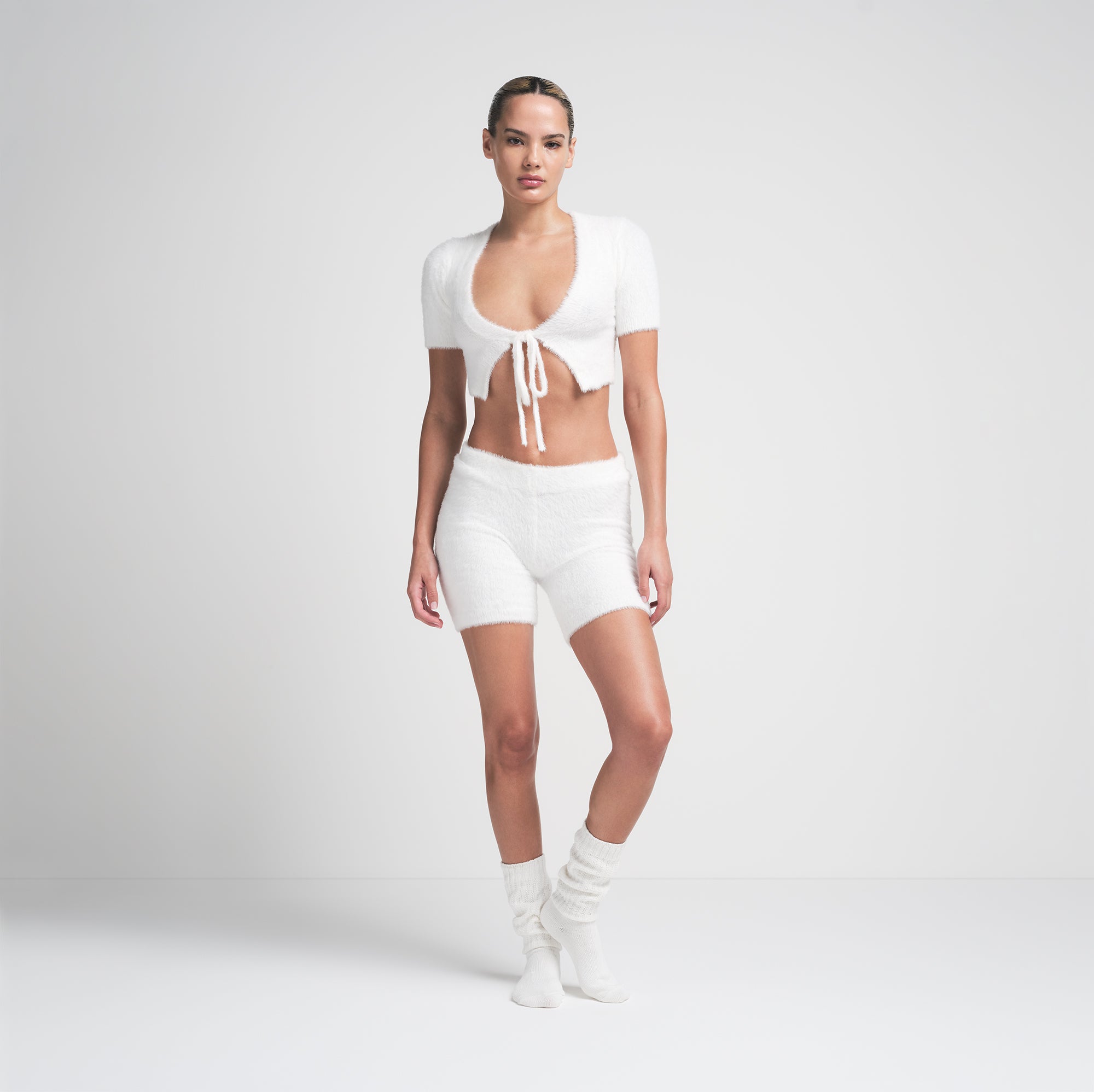 FUZZY KNITS CROP TOP AND SHORT SET
