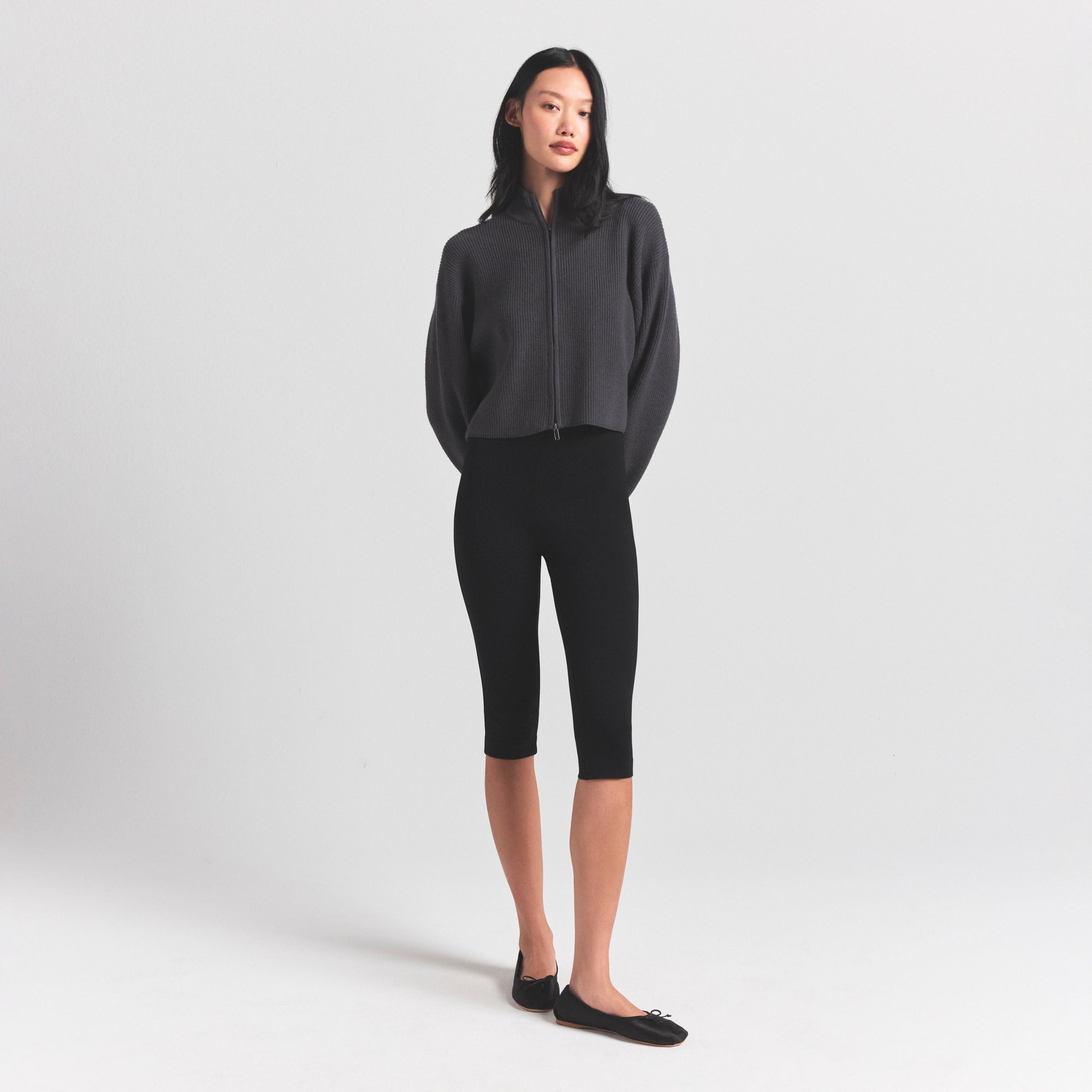 RIBBED MOCK NECK ZIP UP - Image 5