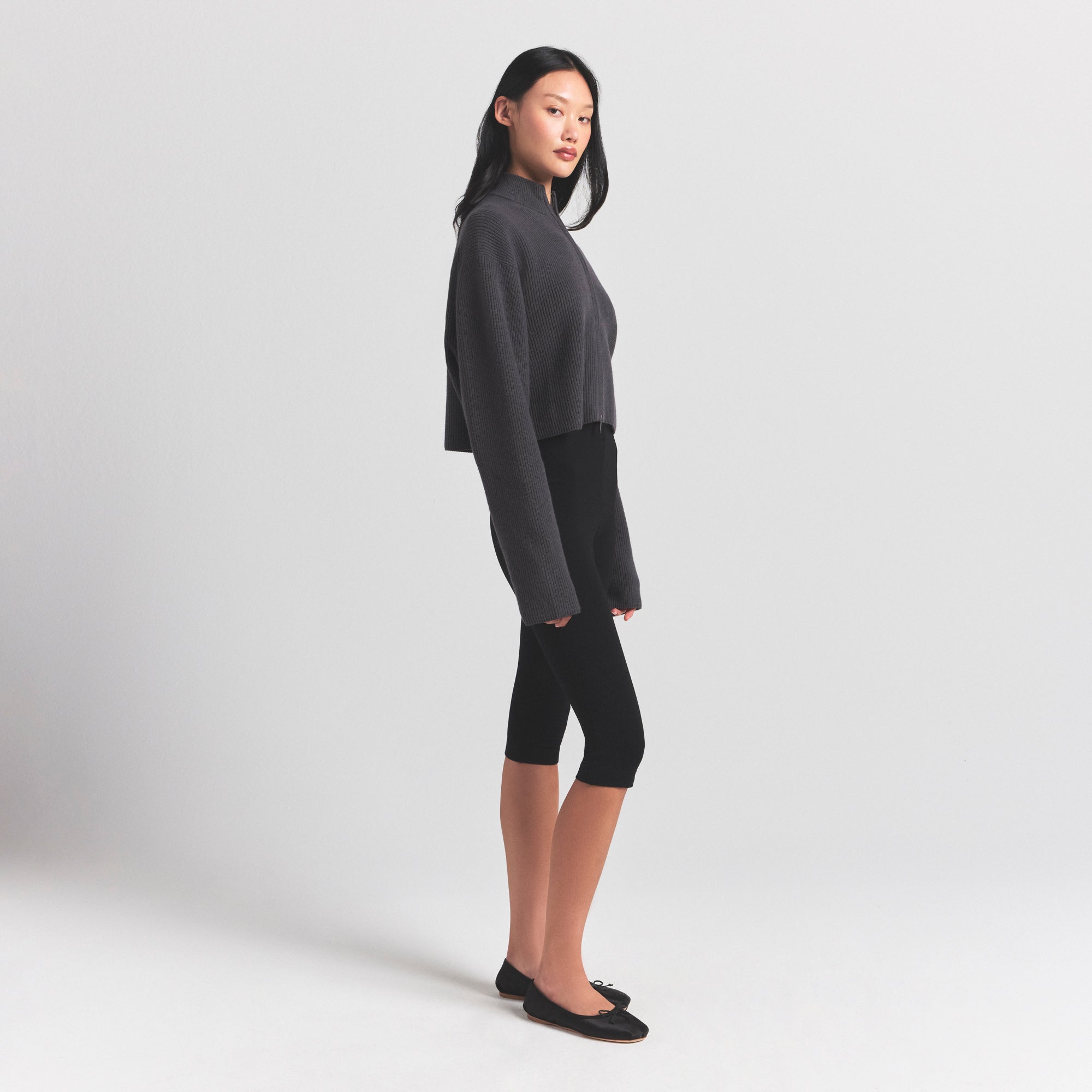 RIBBED MOCK NECK ZIP UP - Image 2