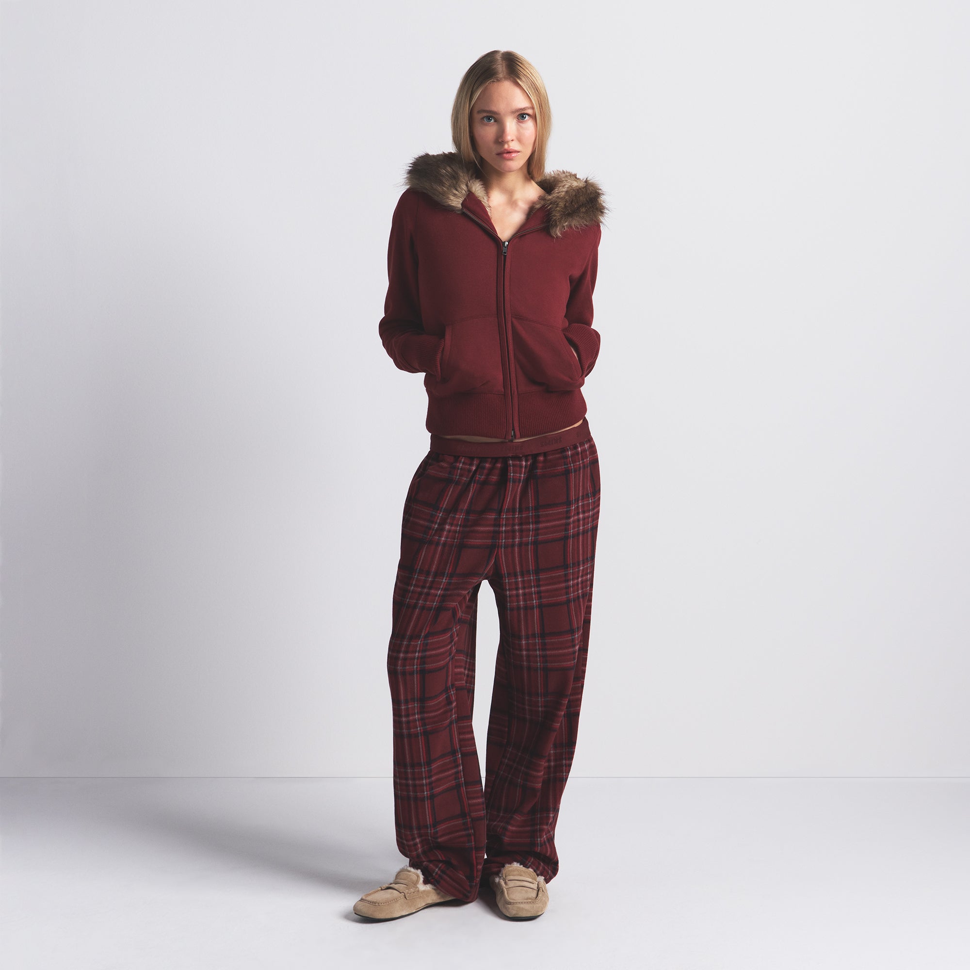 FAUX FUR LINED ZIP UP HOODIE - Image 2