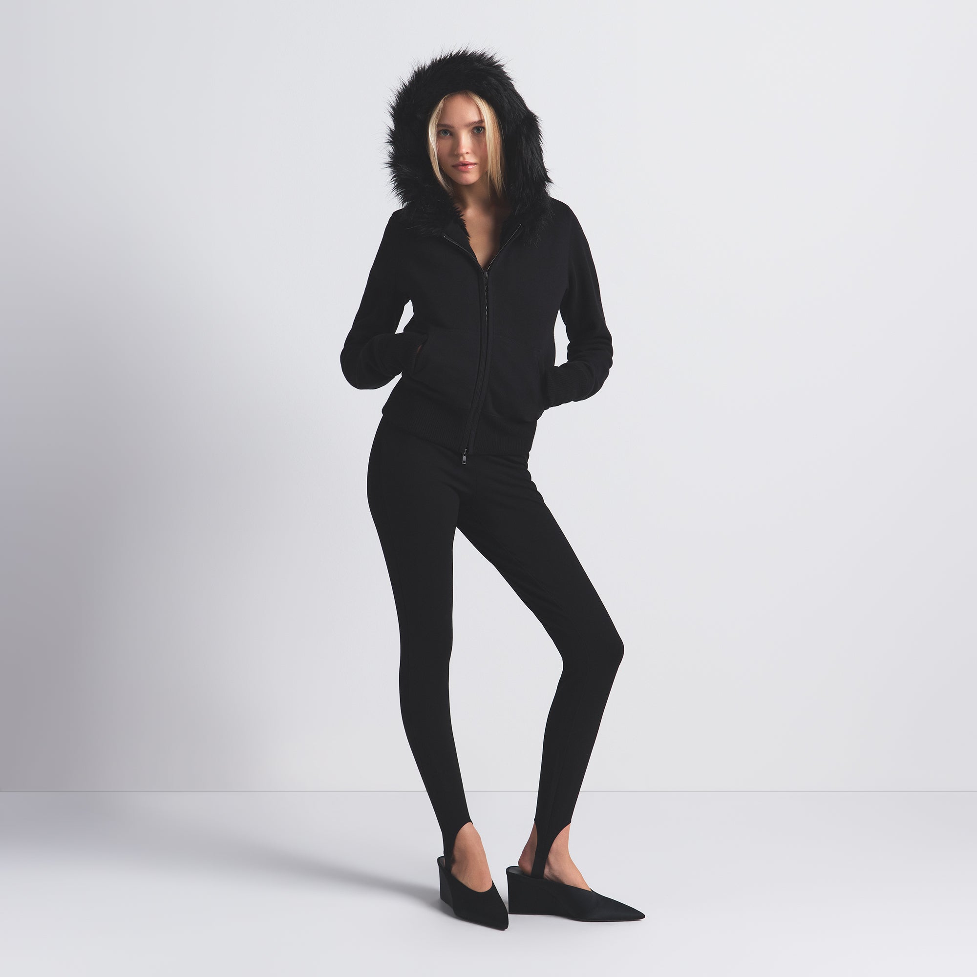 FAUX FUR LINED ZIP UP HOODIE - Image 2